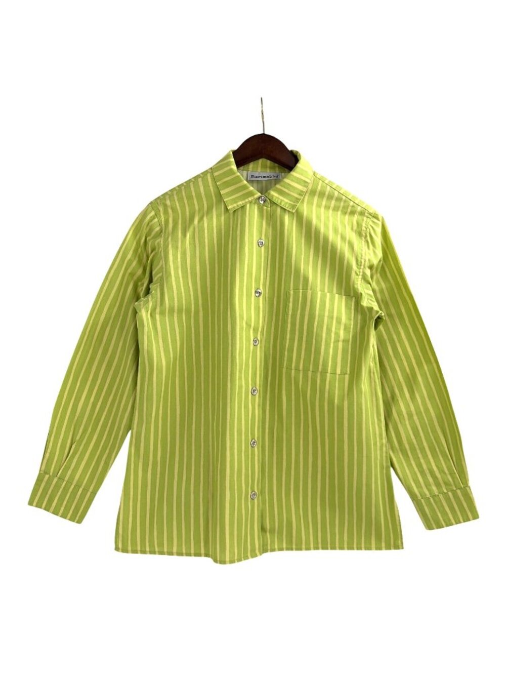 Marimekko Jokapoika Green Striped Button Up Shirt Womens Large Collar Casual
